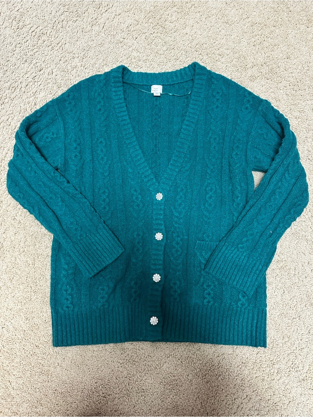 a new day Teal Cable-Knit V-Neck Cardigan Sweater